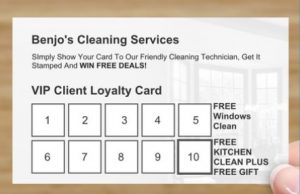 Business cards with loyalty rewards program for house cleaning companies 