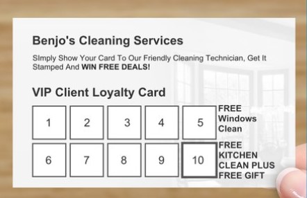 Business cards with loyalty rewards program for house cleaning companies