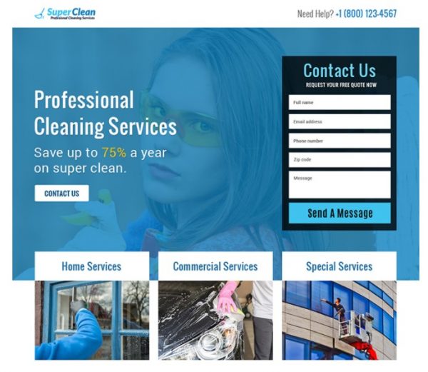 landing page design cleaning business company